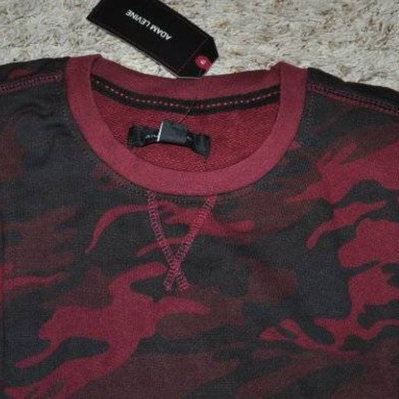 Mens Sweatshirt Adam Levine Small Red Camouflage Crew Terry Long Sleeve - Picture 3 of 4